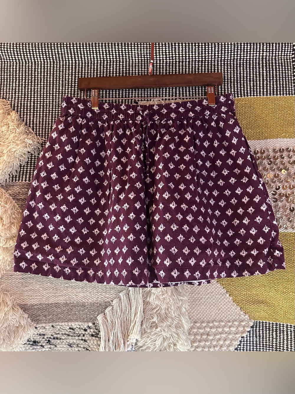 GAP Plum Diamond-Print Elastic-Waist Mini Skirt